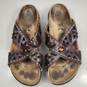 Betula by Birkenstock Joyce Beaded Double Leather Sandals Brown 8-8.5 Narrow